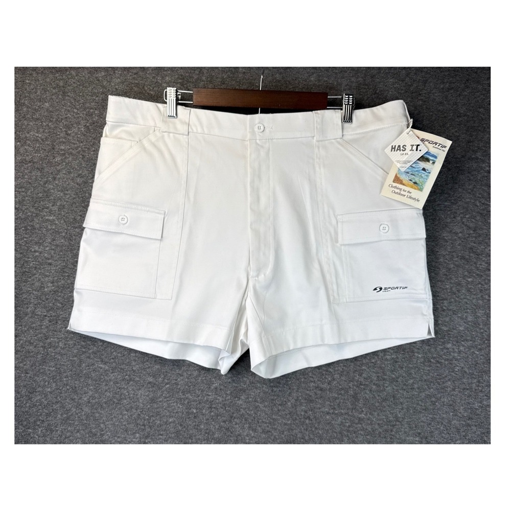 Sportif USA Mens Original Cargo Shorts White Size‎ 42 670170 Stretch Twill NWT